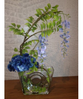 Floral Arrangement of wisteria and hydrangeas
